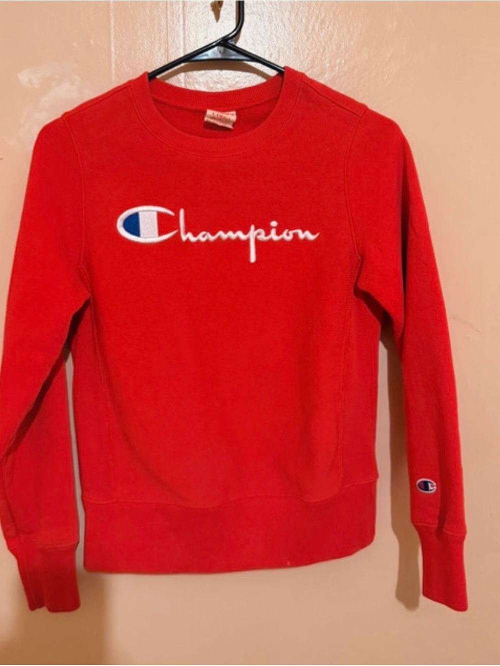 Champion Red Crewneck Sweatshirt with Script Logo
